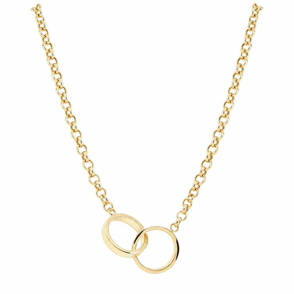 14K Yellow Gold Rolo Necklace with Interlocking Circles – 19" - Miral Jewelry