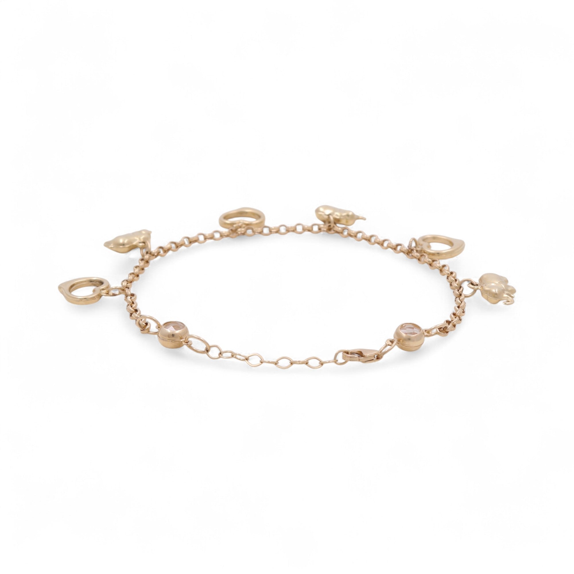 14K Yellow Gold Rolo with Charms Link Women's Bracelet - Miral Jewelry