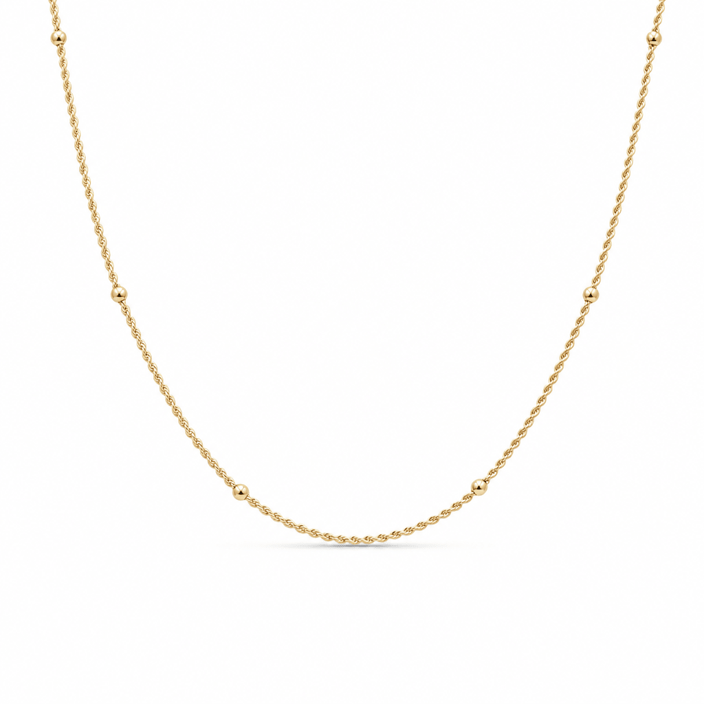 14k Yellow Gold Rope with Beads Necklaces 18" - Miral Jewelry