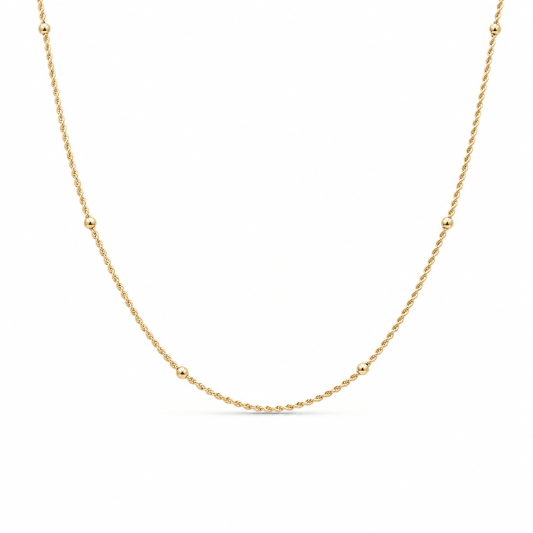 14k Yellow Gold Rope with Beads Necklaces 18" - Miral Jewelry