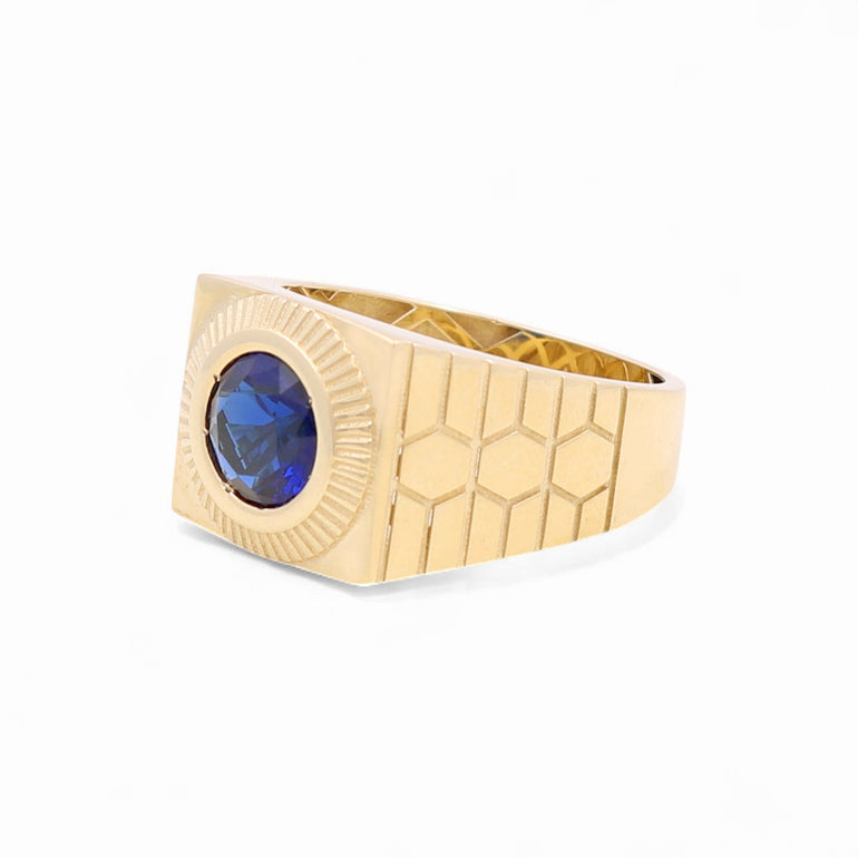 14k Yellow Gold Round Blue Fashion Ring - Miral Jewelry