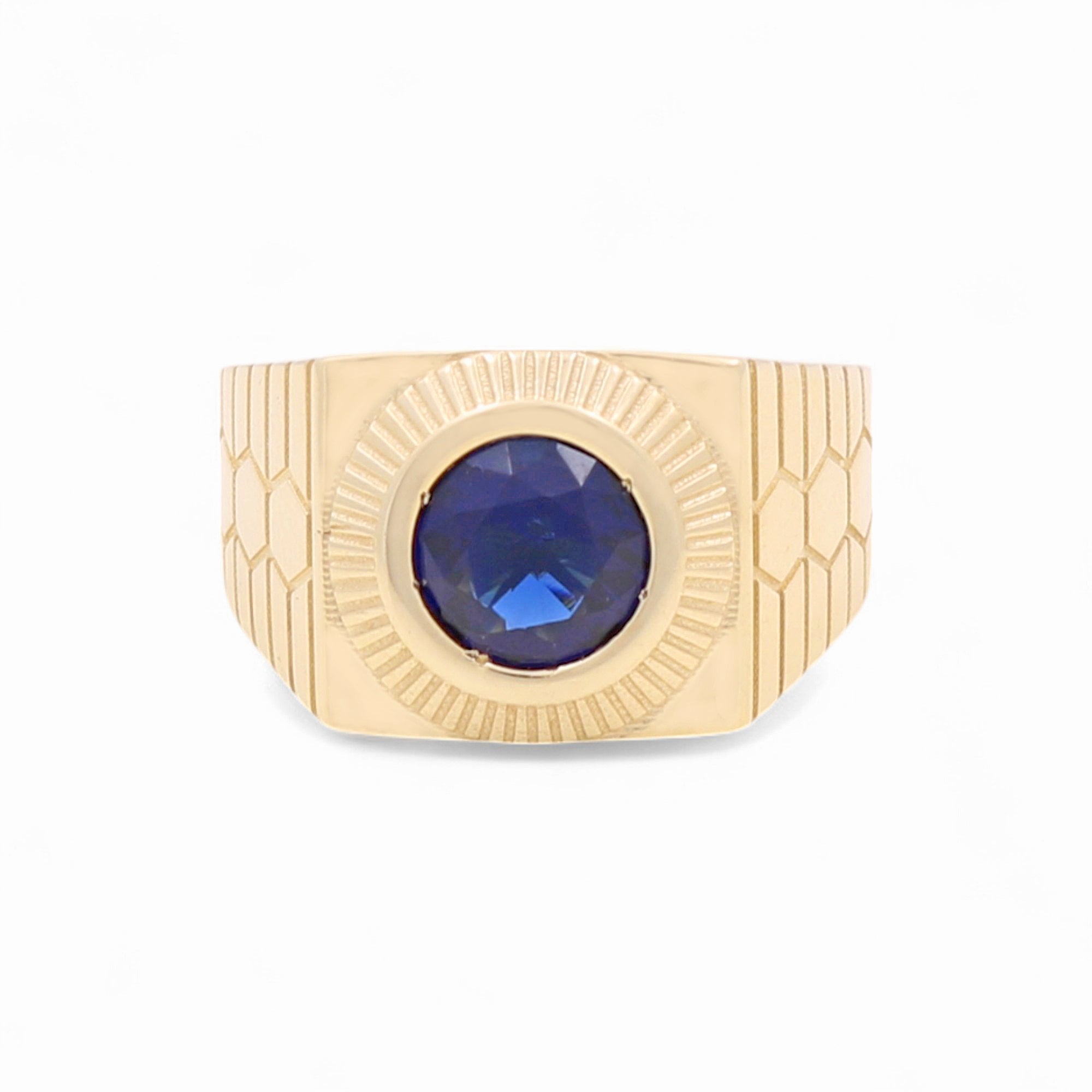 14k Yellow Gold Round Blue Fashion Ring - Miral Jewelry