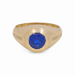 14k Yellow Gold Round Blue Men's Fashion Ring - Miral Jewelry