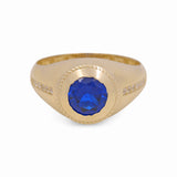 14k Yellow Gold Round Blue Men's Fashion Ring - Miral Jewelry