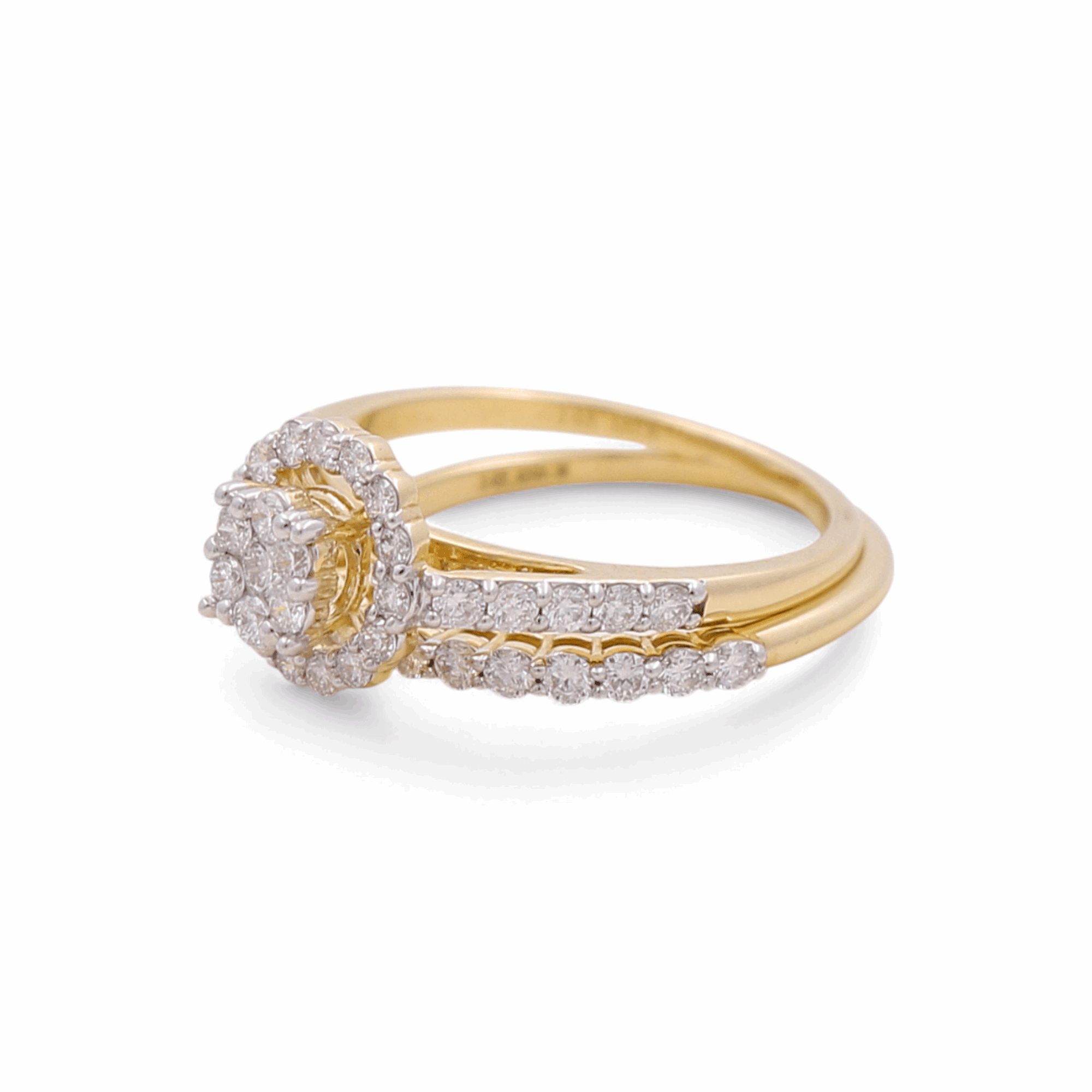 14K Yellow Gold Round Diamond Bridal Set Ring with 0.87Tw Round Diamonds - Miral Jewelry
