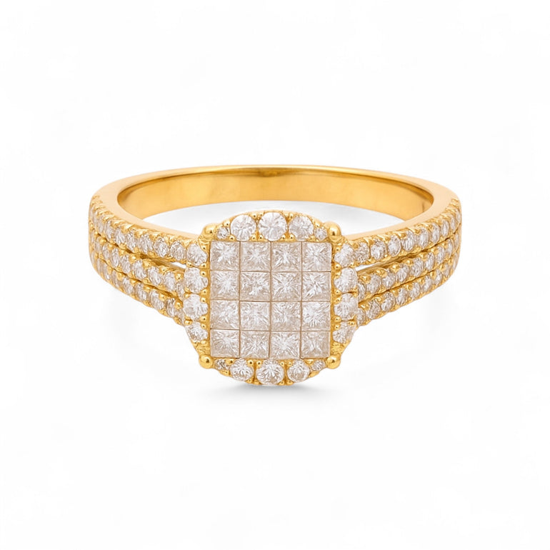 14K Yellow Gold Round Diamond Engagement Ring with 0.92Tw and Round Diamond - Miral Jewelry
