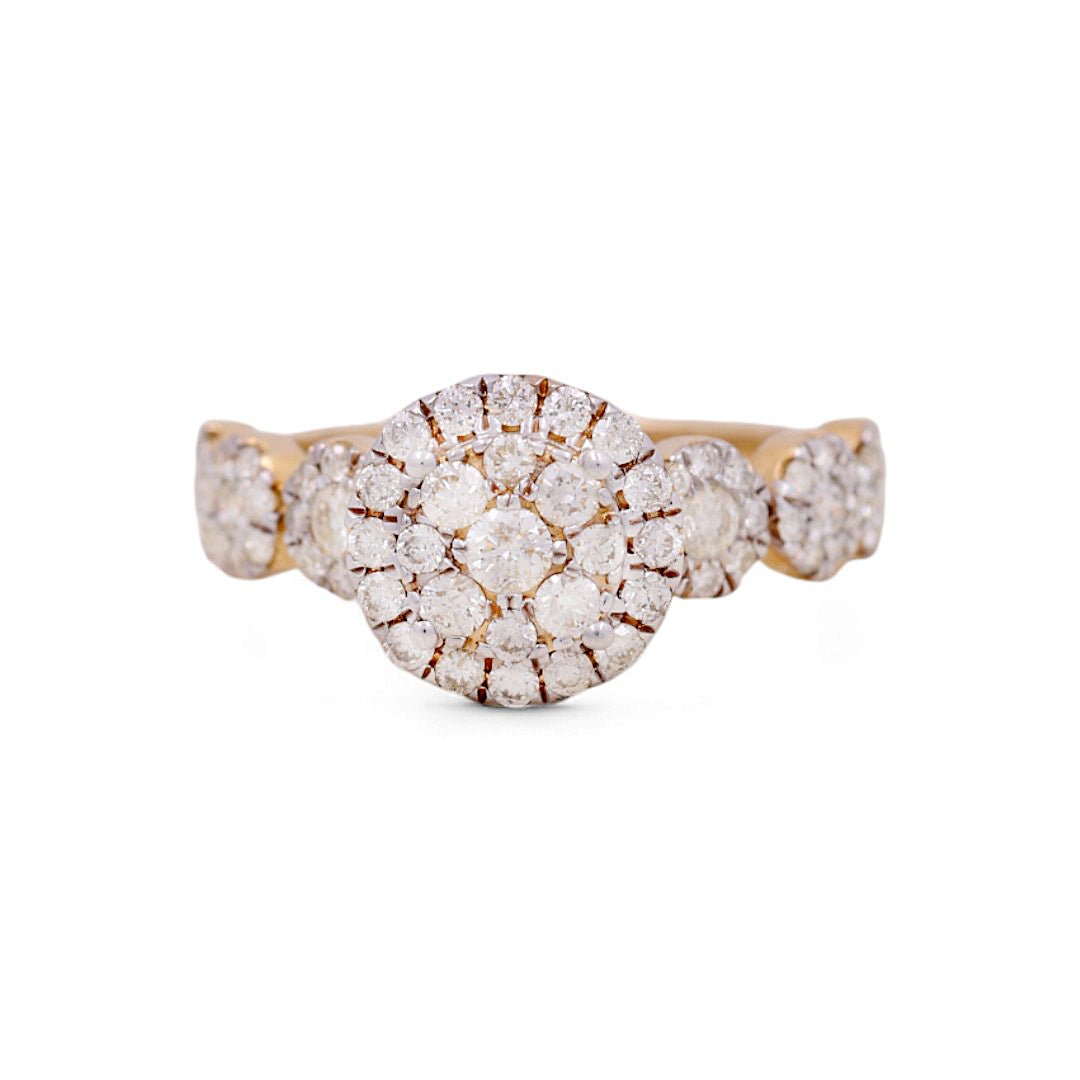 14K Yellow Gold Round Cluster Diamond Engagement Ring 1.30 ct tw