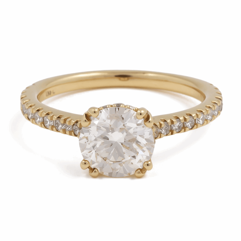14K Yellow Gold Round Diamond Engagement Ring with 1.50Tw Round Diamonds and 0.37Tw Round Diamonds - Miral Jewelry