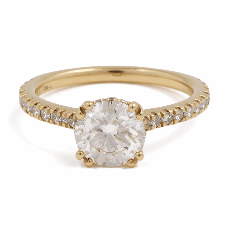 14K Yellow Gold Round Diamond Engagement Ring with 1.50Tw Round Diamonds and 0.37Tw Round Diamonds - Miral Jewelry