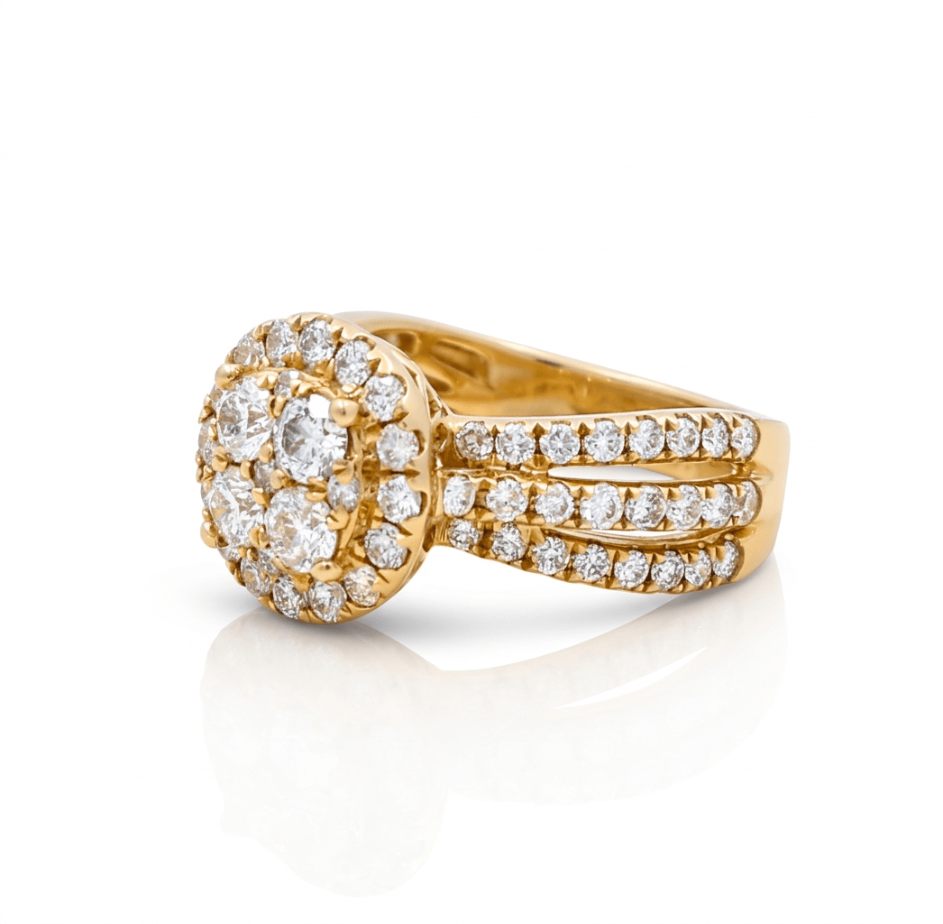 14K Yellow Gold Round Diamond Engagement Ring with 2.49Tw Round Diamond - Miral Jewelry
