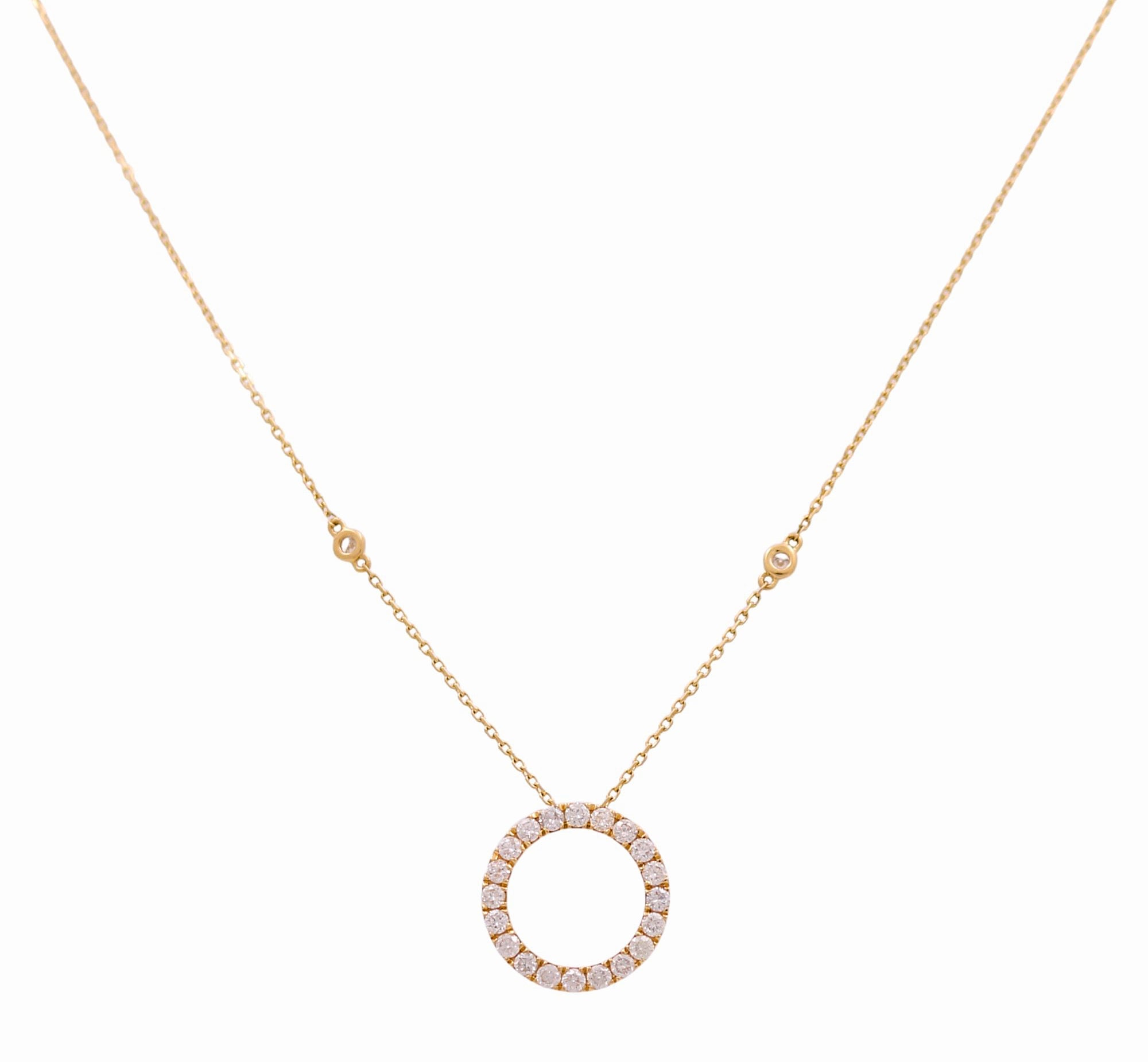 14k Yellow Gold Round Diamond Necklace 18" with 0.67Tw Round Diamonds - Miral Jewelry