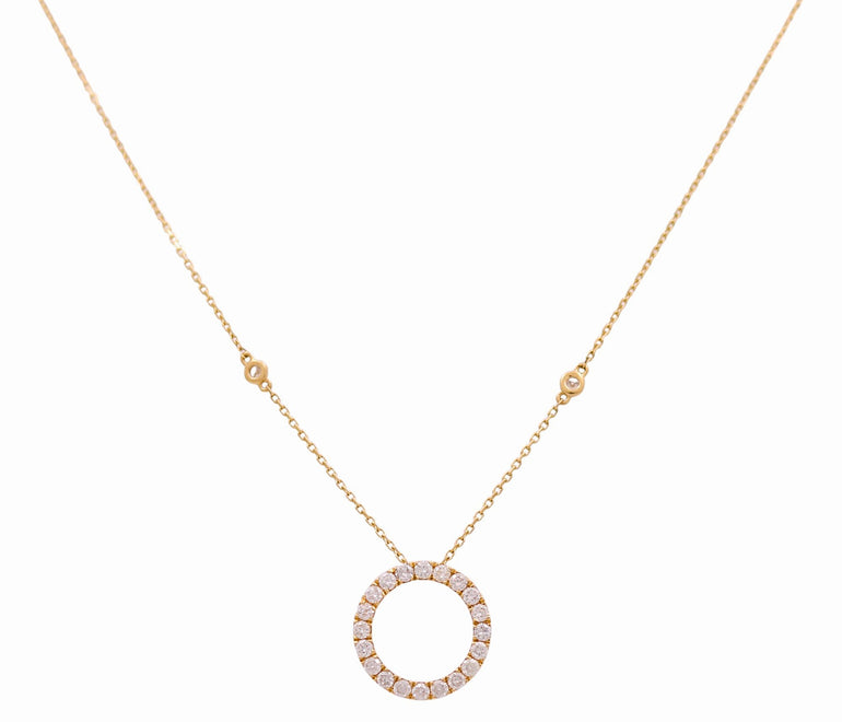14k Yellow Gold Round Diamond Necklace 18" with 0.67Tw Round Diamonds - Miral Jewelry