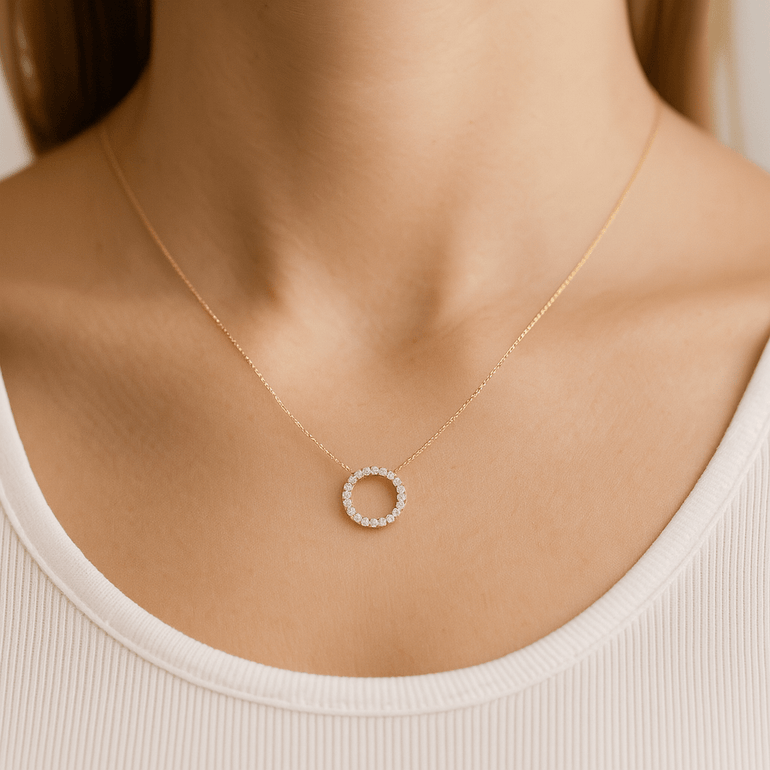 14k Yellow Gold Round Diamond Necklace 18" with 0.67Tw Round Diamonds - Miral Jewelry