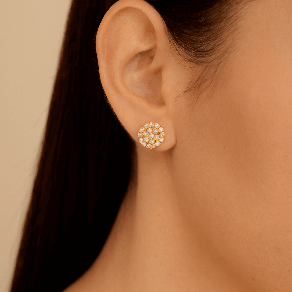 14K Yellow Gold Round Lab-Grown Diamond Cluster Studs 1.09 ct tw – view 2