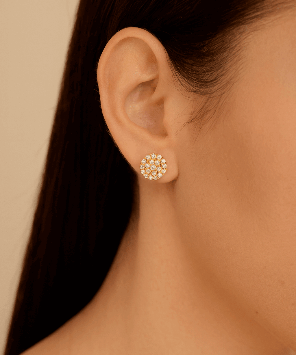 14K Yellow Gold Round Earrings with 1.09Tw Round Lab Grown Diamond - Miral Jewelry