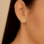 14K Yellow Gold Round Earrings with 1.09Tw Round Lab Grown Diamond - Miral Jewelry