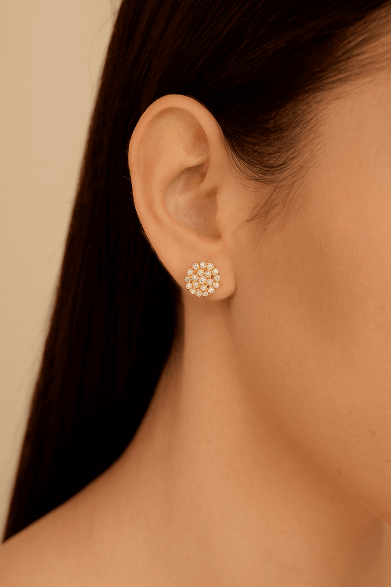 14K Yellow Gold Round Earrings with 1.09Tw Round Lab Grown Diamond - Miral Jewelry
