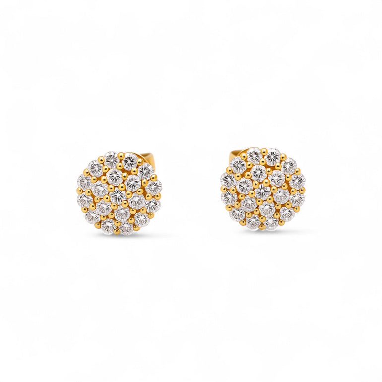14K Yellow Gold Round Earrings with 1.09Tw Round Lab Grown Diamond - Miral Jewelry