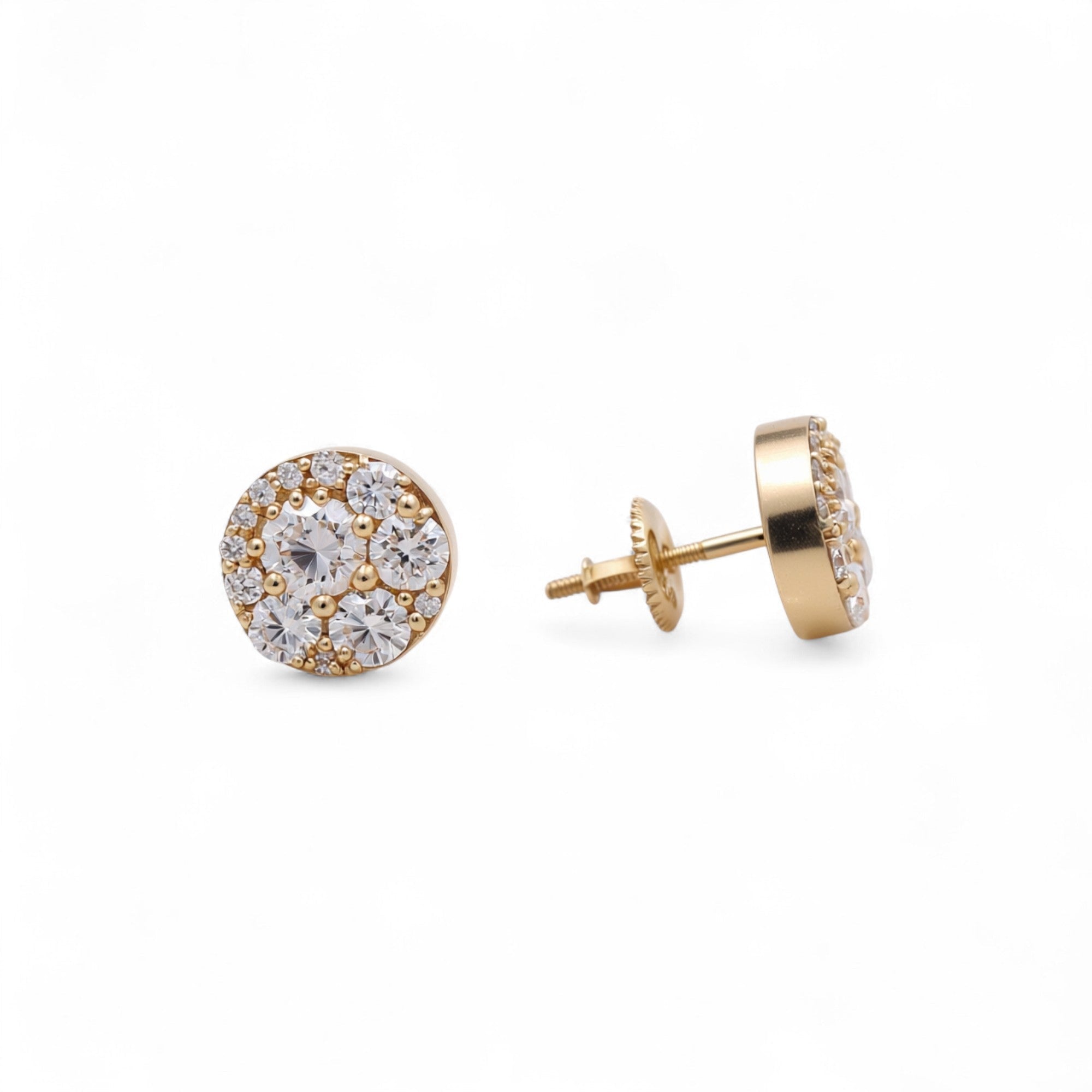 14K Yellow Gold Round Earrings with 2.55Tw Round Lab Grown Diamond - Miral Jewelry