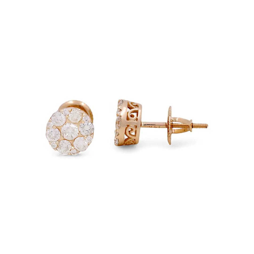 14K Yellow Gold Round Diamond Cluster Stud Earrings