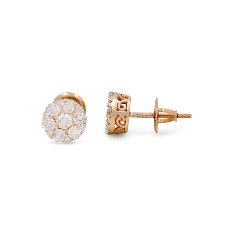 14K Yellow Gold Round Earrings with Diamonds - Miral Jewelry