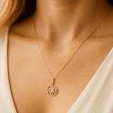 14k Yellow Gold Round Eye Diamond Necklace with 0.14 Tw Round Diamonds - Miral Jewelry