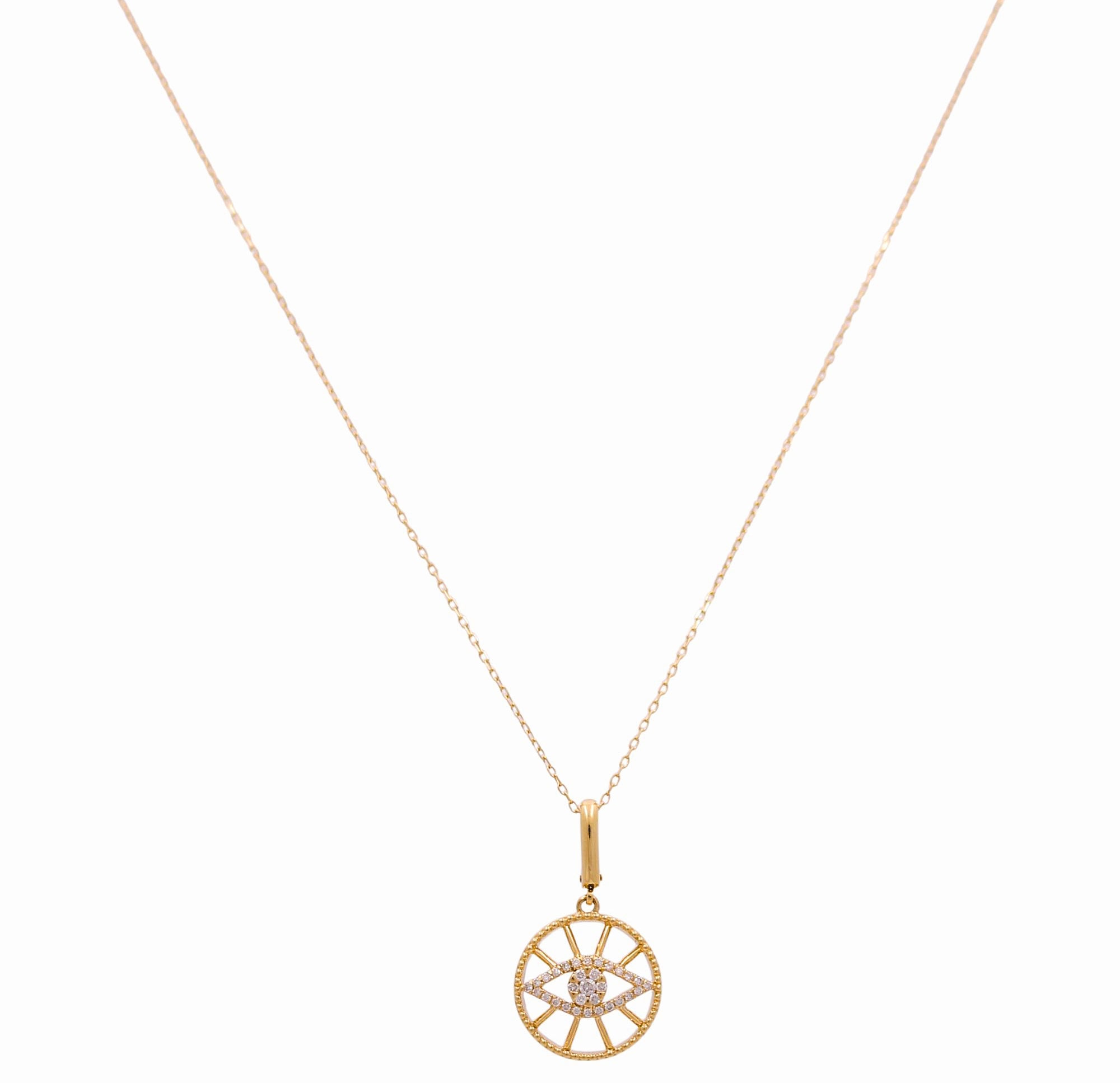 14K Yellow Gold Eye Medallion Diamond Necklace 0.14 ct tw