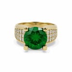 14K Yellow Gold Round Green Women's Ring - Miral Jewelry