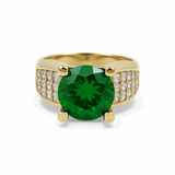 14K Yellow Gold Round Green Women's Ring - Miral Jewelry