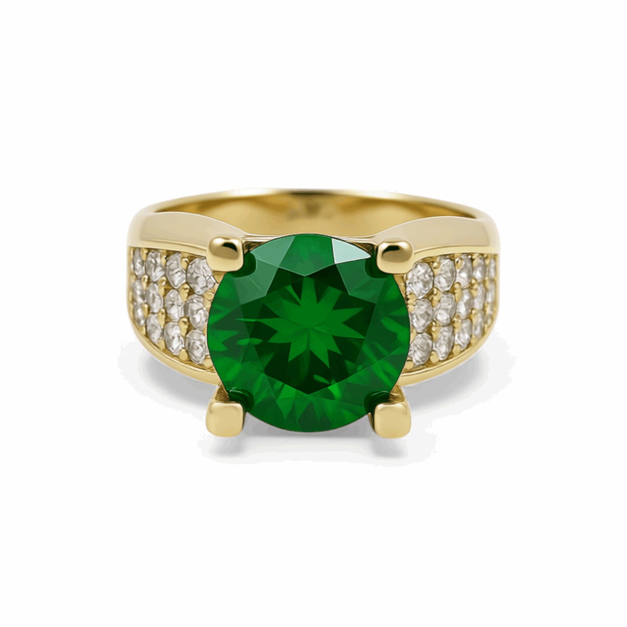 14K Yellow Gold Round Green Women's Ring - Miral Jewelry