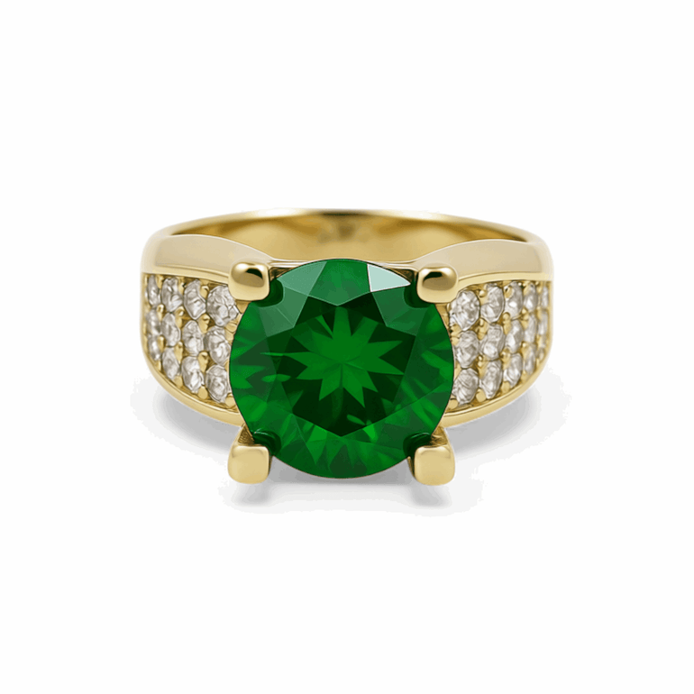 14K Yellow Gold Round Green Women's Ring - Miral Jewelry