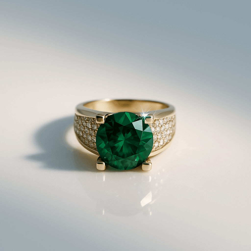 14K Yellow Gold Round Green Women's Ring - Miral Jewelry