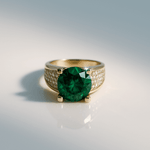 14K Yellow Gold Round Green Women's Ring - Miral Jewelry