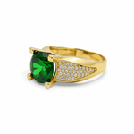 14K Yellow Gold Round Green Women's Ring - Miral Jewelry