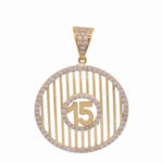 14K Yellow Gold Round Medal 15 Pendant - Miral Jewelry
