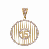14K Yellow Gold Round Medal 15 Pendant - Miral Jewelry