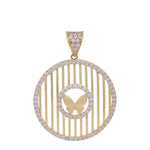 14K Yellow Gold Round Medal Butterfly Pendant - Miral Jewelry