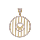 14K Yellow Gold Round Medal Butterfly Pendant - Miral Jewelry