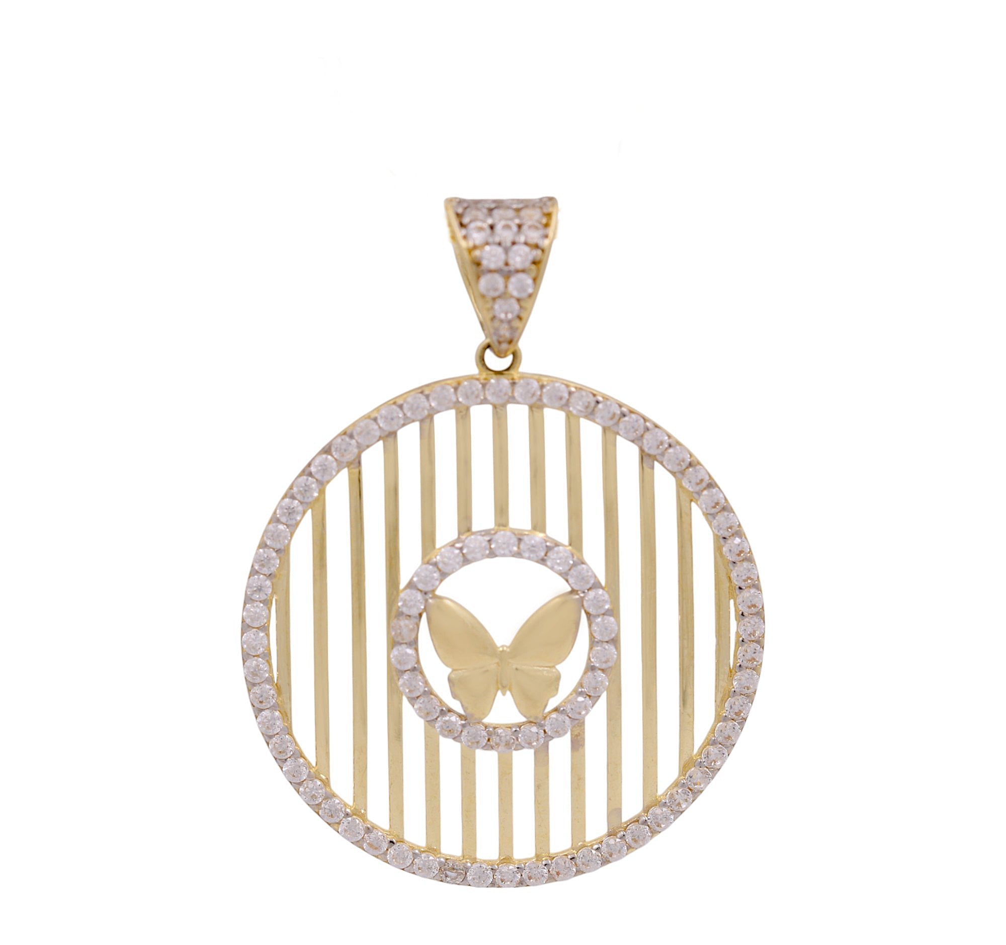 14K Yellow Gold Round Medal Butterfly Pendant - Miral Jewelry