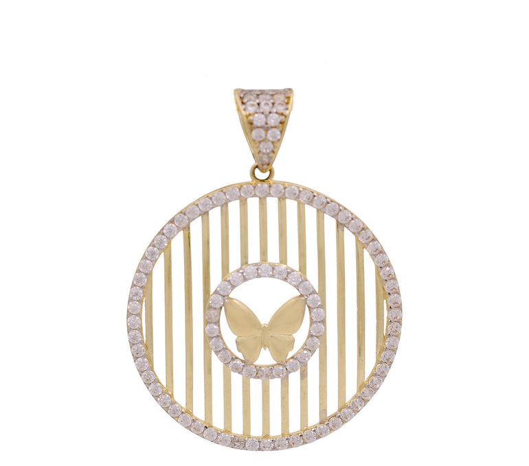 14K Yellow Gold Round Medal Butterfly Pendant - Miral Jewelry