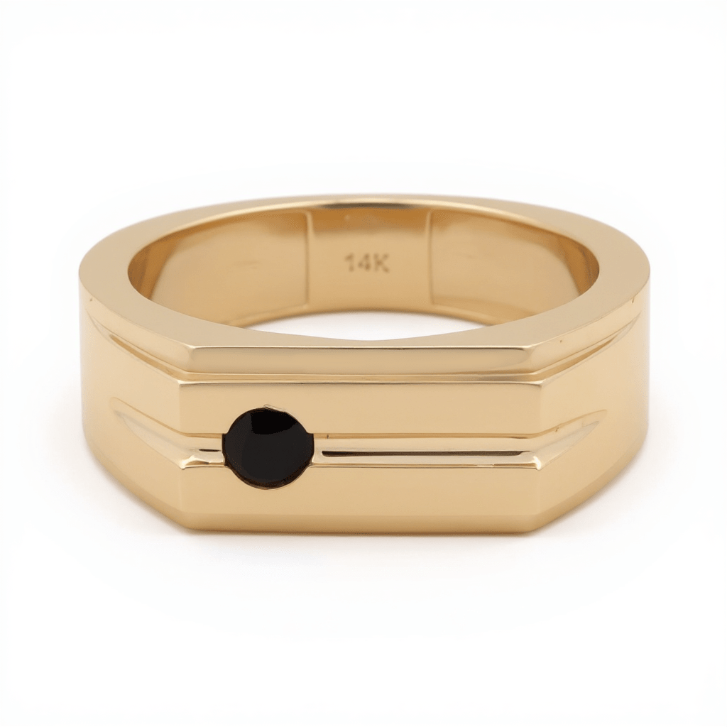 14k Yellow Gold Round Onyx Fashion Ring Men's - Miral Jewelry
