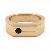 14k Yellow Gold Round Onyx Fashion Ring Men's - Miral Jewelry