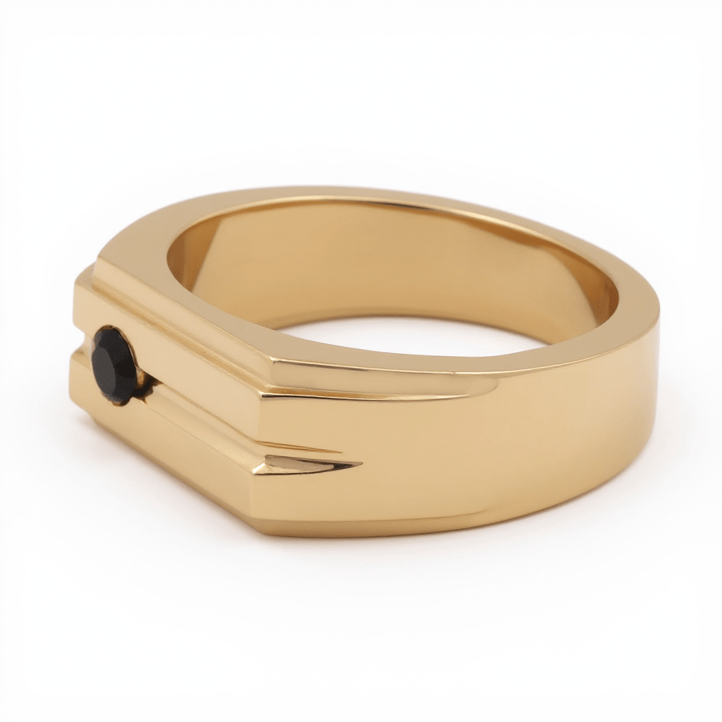 14k Yellow Gold Round Onyx Fashion Ring Men's - Miral Jewelry