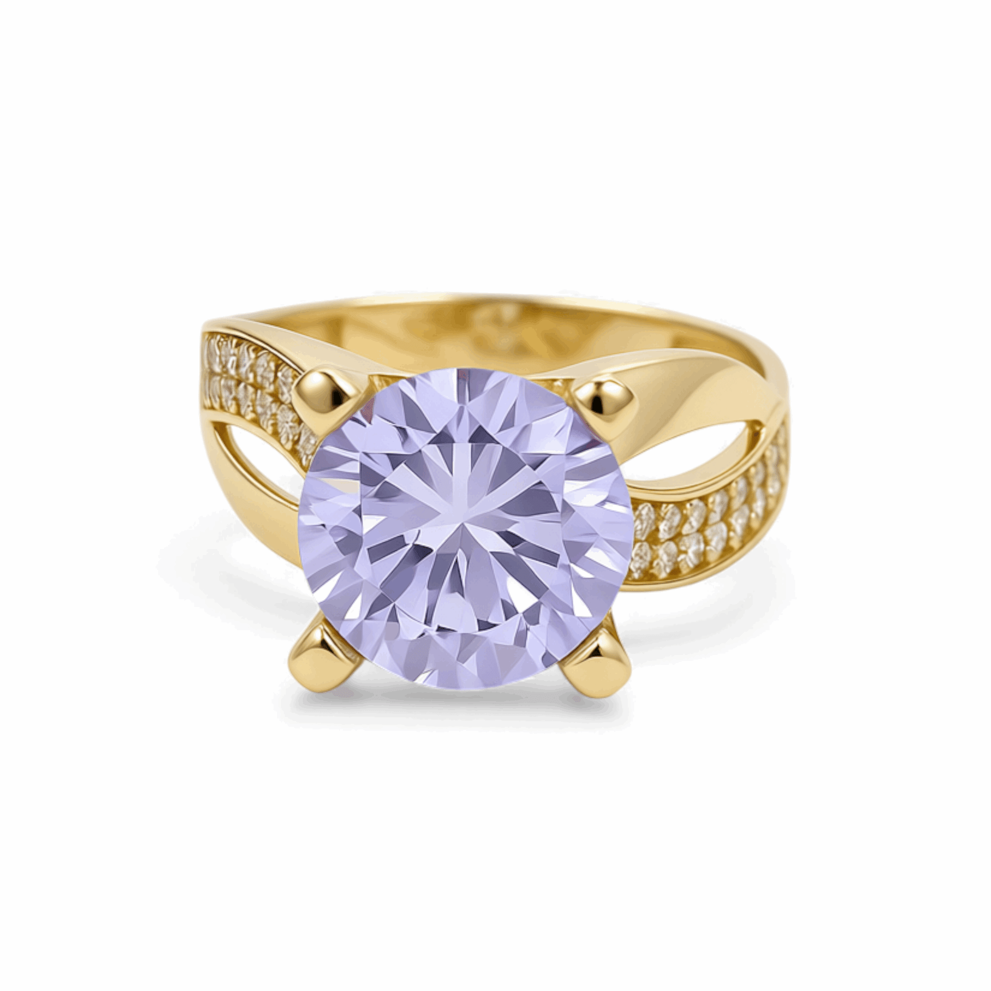 14K Yellow Gold Round Purple Women's Ring - Miral Jewelry