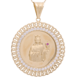 14K Yellow Gold Round Religious Pendant with Zirconias - Miral Jewelry