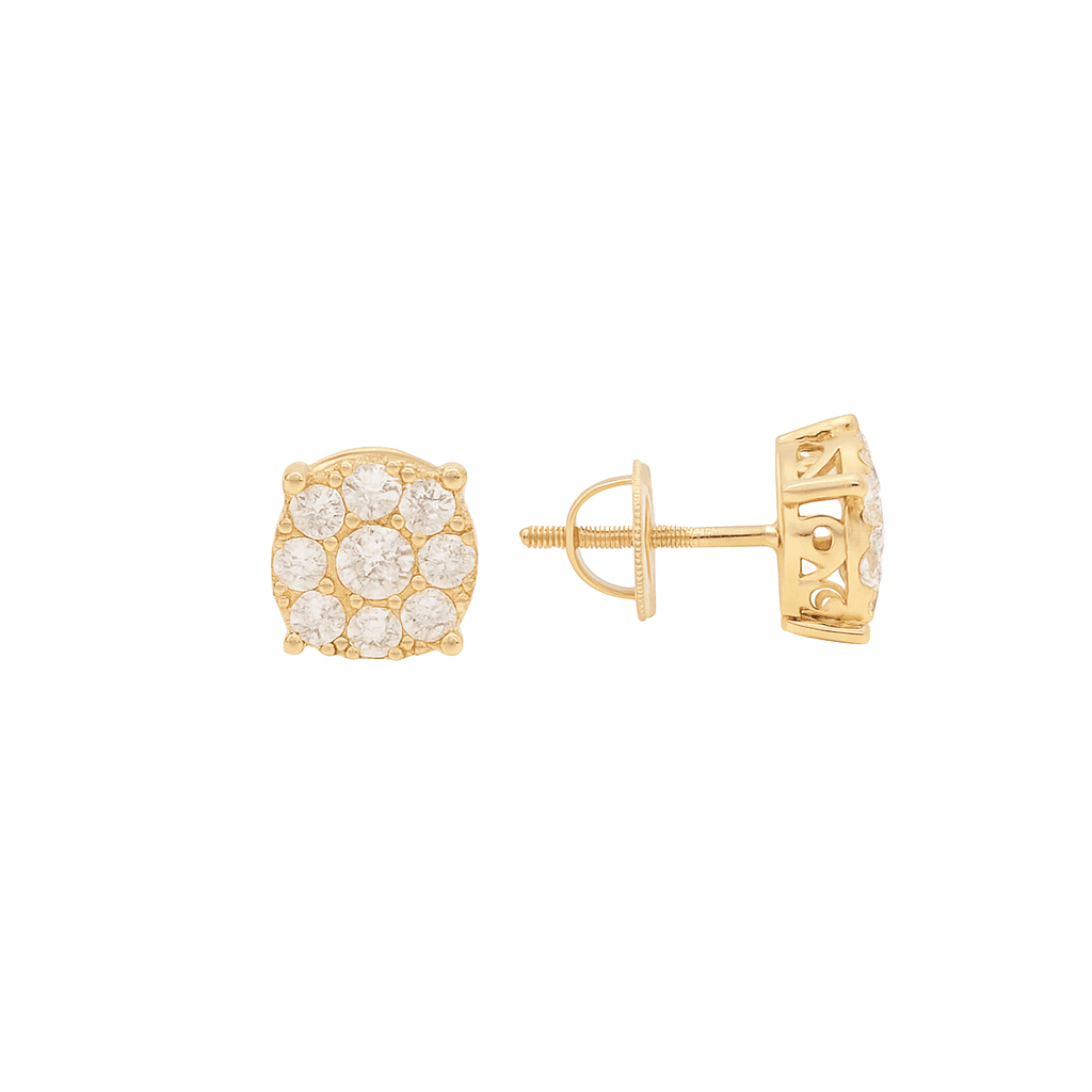 14K Yellow Gold Round Stud Diamond Earrings with 1.15Tw Round Diamonds - Miral Jewelry