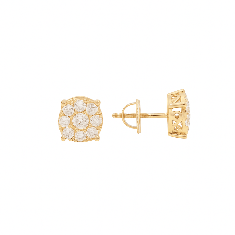 14K Yellow Gold Round Stud Diamond Earrings with 1.15Tw Round Diamonds - Miral Jewelry