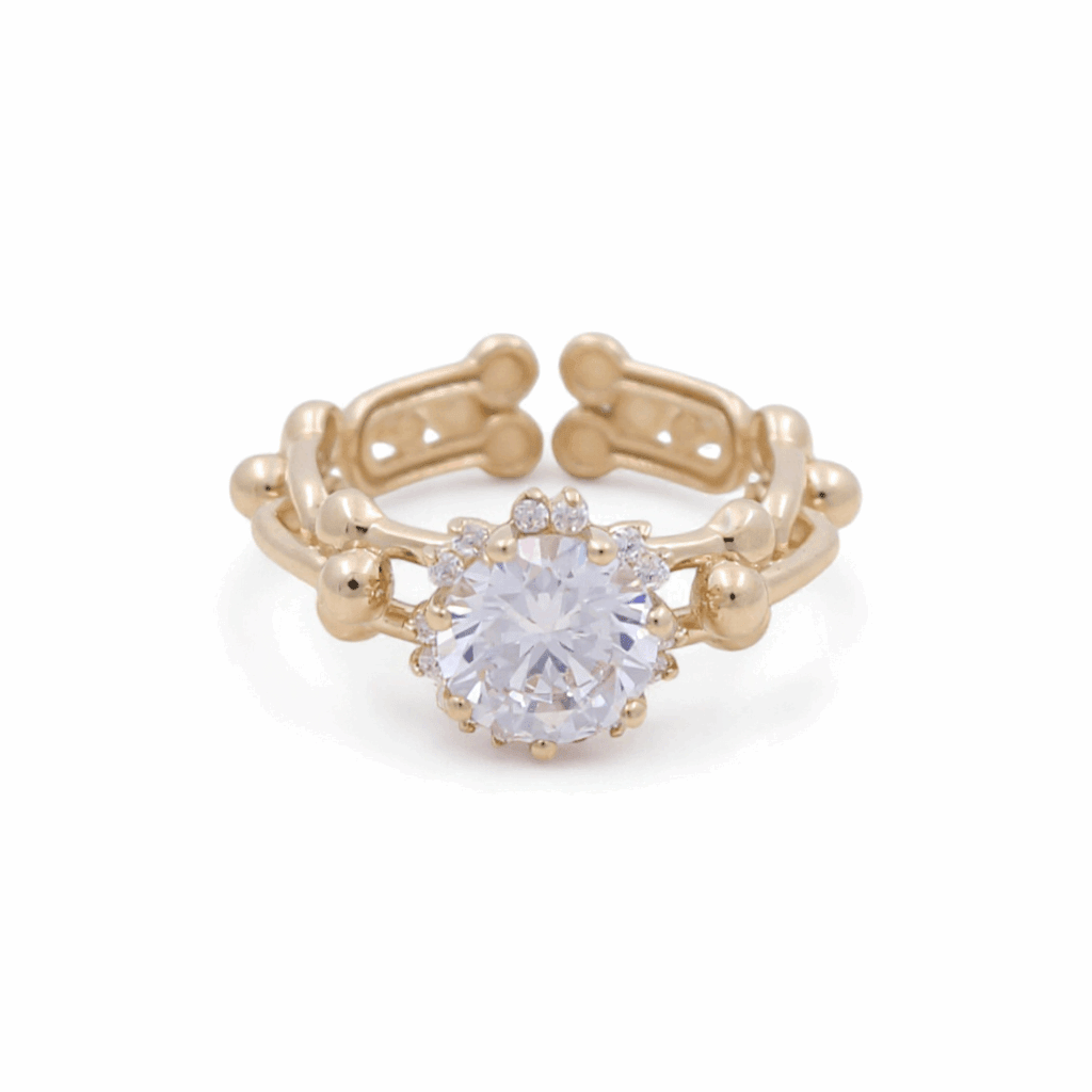 14K Yellow Gold Round White Cz Fashion Women's Ring - Miral Jewelry