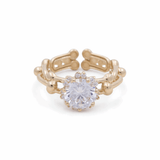14K Yellow Gold Round White Cz Fashion Women's Ring - Miral Jewelry