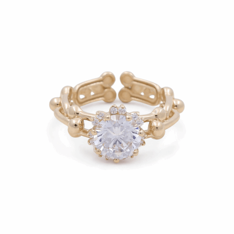 14K Yellow Gold Round White Cz Fashion Women's Ring - Miral Jewelry